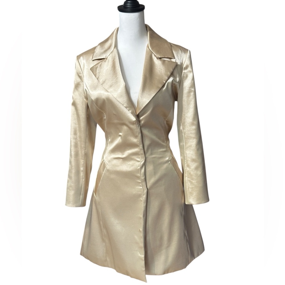 Metallic Champagne Gold Trench Coat Lightweight Y2K